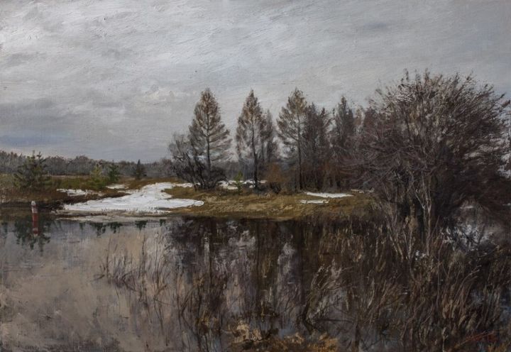 Pintura intitulada "Апрель.Большая вода" por Iurii Pantsyrev, Obras de arte originais, Óleo