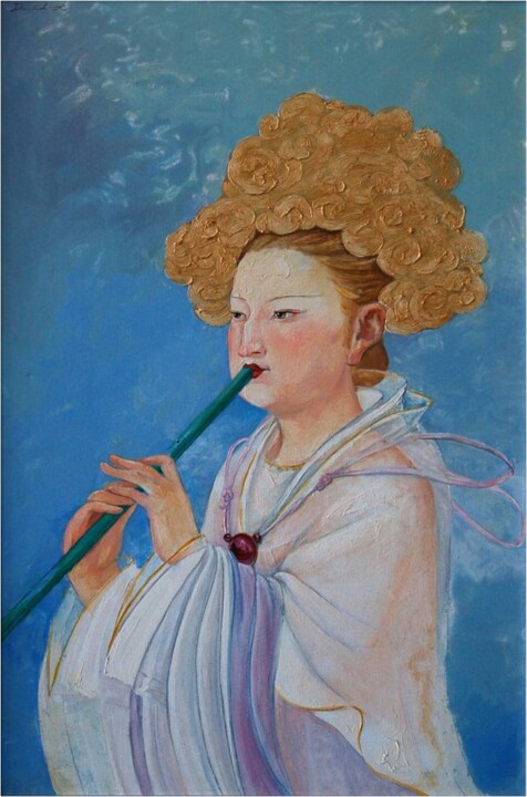 Pittura intitolato "La Mélodie-90x60cm-…" da Wenwu Wen, Opera d'arte originale, Olio