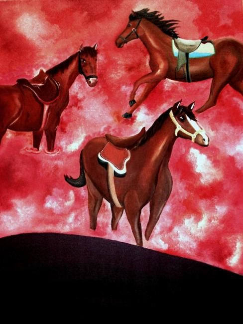 Peinture intitulée "Red Sea Horses" par Weshon Hornsby, Œuvre d'art originale