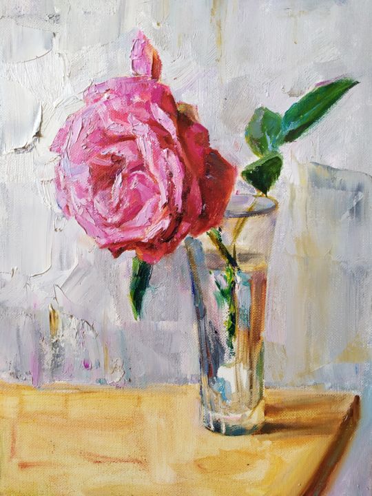 Картина под названием "Роза" - Юлия Лощенова, Подлинное произведение искусства, Масло