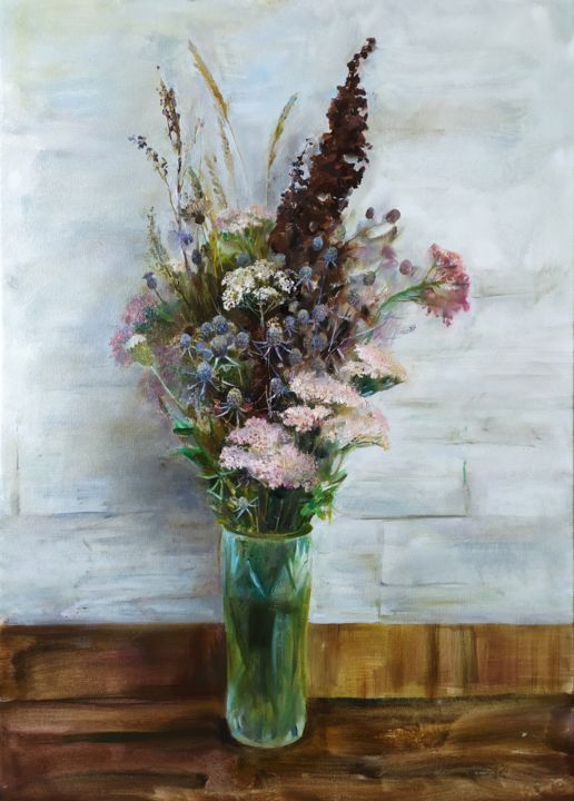 Картина под названием "Полевые цветы" - Юлия Лощенова, Подлинное произведение искусства, Масло