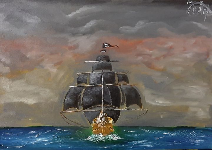 Malerei mit dem Titel "Pirates" von Kostia Tormozov, Original-Kunstwerk, Öl Auf Keilrahmen aus Holz montiert