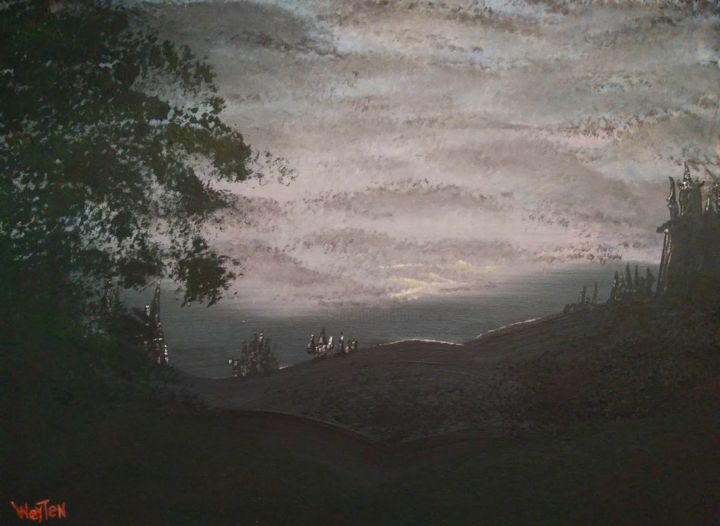 Schilderij getiteld "Dark Horizon" door Randy Weyten, Origineel Kunstwerk, Acryl