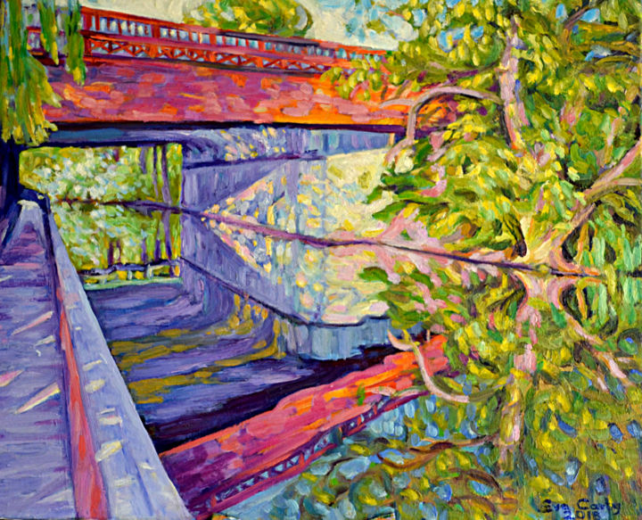 Painting titled "Bridge  7" by Eva Carty, Original Artwork, Oil Mounted on Wood Stretcher frame