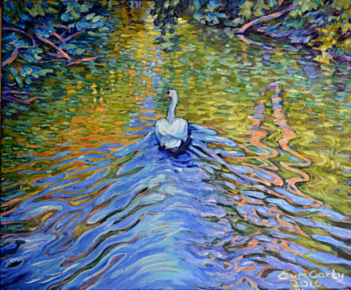 Malerei mit dem Titel "Swan 9" von Eva Carty, Original-Kunstwerk, Öl Auf Keilrahmen aus Holz montiert