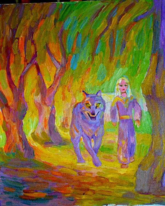 Pintura intitulada "Wolf" por Eva Carty, Obras de arte originais, Óleo Montado em Armação em madeira