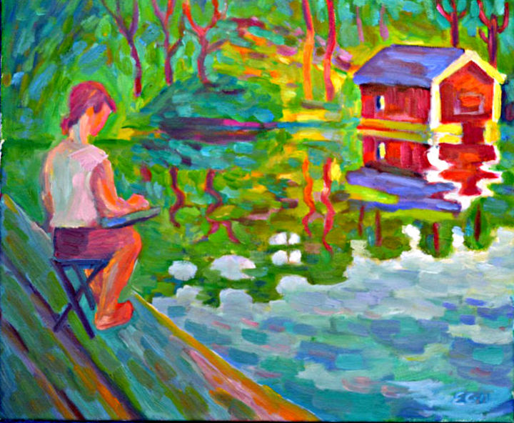 Pittura intitolato "Cottage" da Eva Carty, Opera d'arte originale, Olio Montato su Telaio per barella in legno