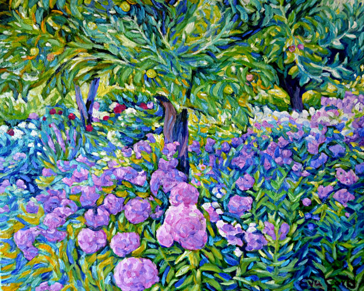 Peinture intitulée "Garden 2" par Eva Carty, Œuvre d'art originale, Huile Monté sur Châssis en bois