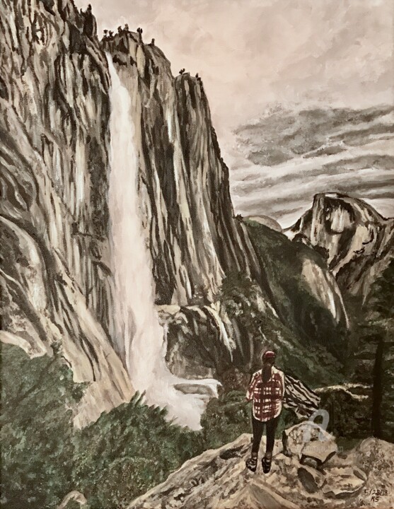 Painting titled "Escape To Yosemite" by Whitebear Native Art, Original Artwork, Acrylic Mounted on Wood Stretcher frame