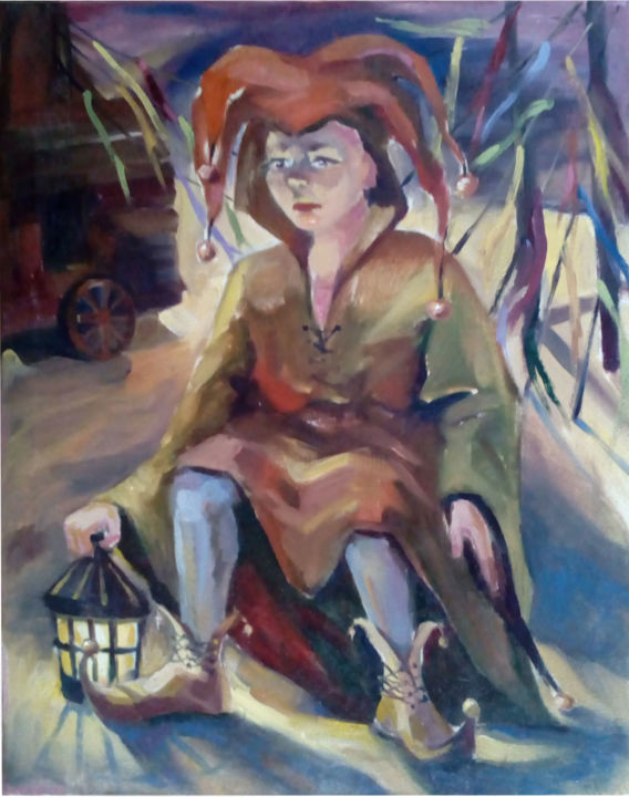 Painting titled "Шут" by Olga Bonn, Original Artwork, Oil