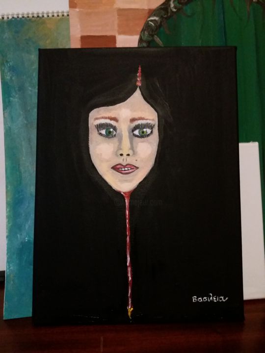 Painting titled "Woman mask / Γυναίκ…" by Basileia Tsiole, Original Artwork, Acrylic