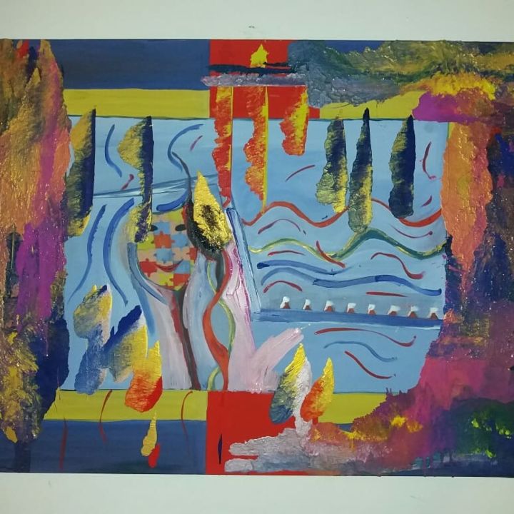 Painting titled "Μασκα πνιγμενη σε χ…" by Basileia Tsiole, Original Artwork, Acrylic