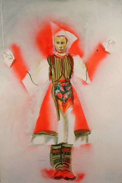 Drawing titled "Red Head Scarf Girl" by Daniel Whitmer, Original Art,