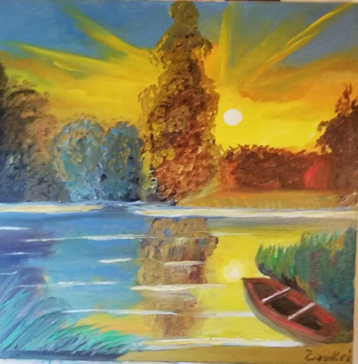 Painting titled "Sunset" by W Z, Original Artwork, Oil