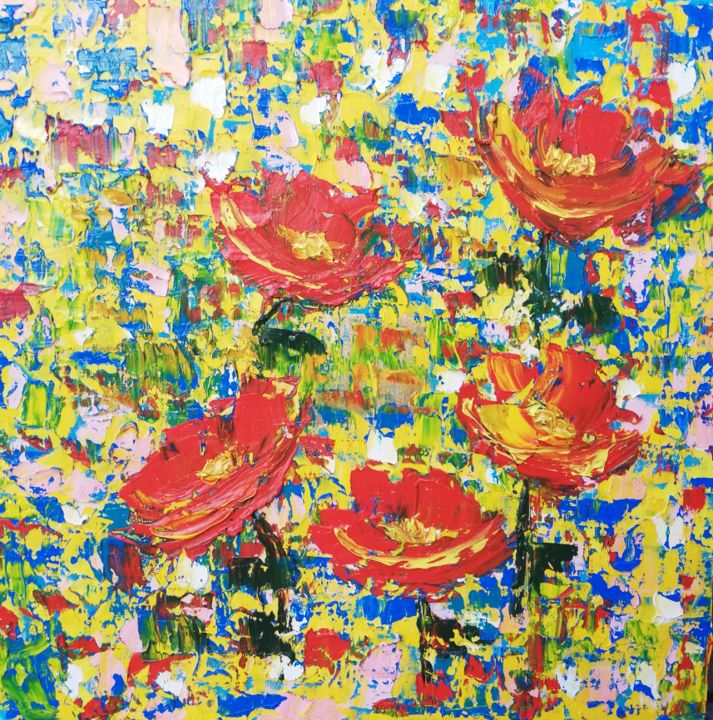 Painting titled "Poppies" by W Z, Original Artwork, Oil