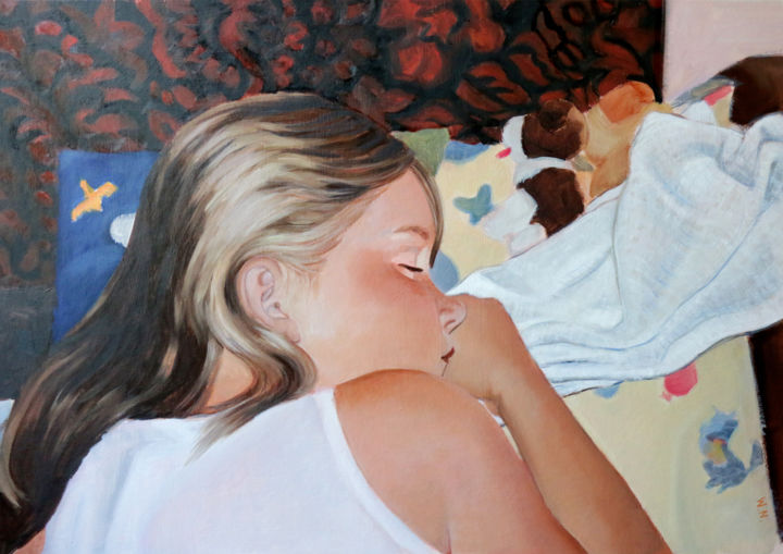 Malerei mit dem Titel "Sleeping girl" von Wieslawa Nowicka (wiwnow), Original-Kunstwerk, Öl