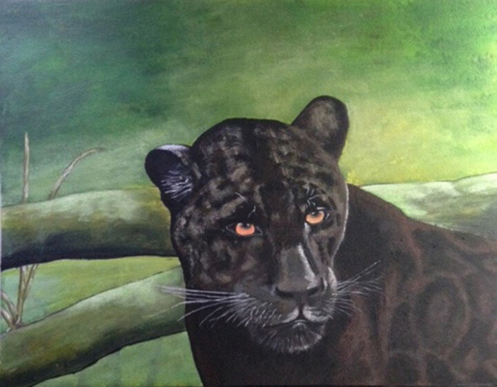 Painting titled "JAGUAR" by Wiktoria Hel, Original Artwork, Acrylic