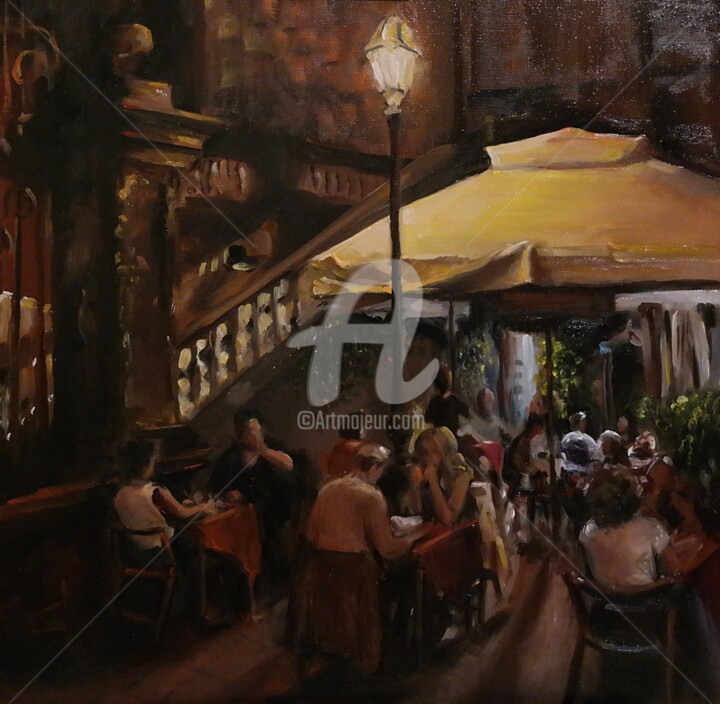 Painting titled "Italian Cafe, Naples" by Wiktoria Pydo, Original Artwork, Oil