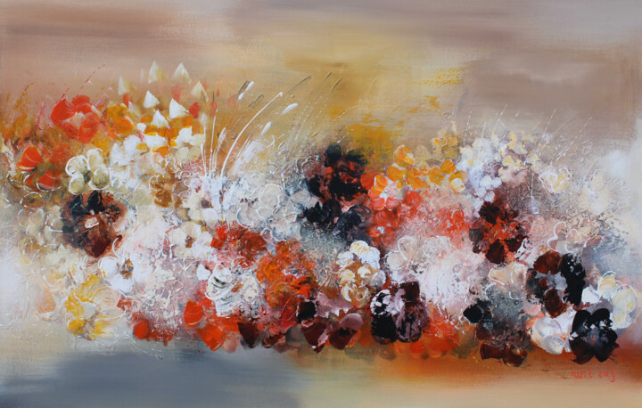 Painting titled "Sea of Flowers 20-02" by Wil Lof, Original Artwork, Acrylic Mounted on Wood Stretcher frame