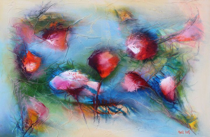 Peinture intitulée "Sea of Flowers 20-03" par Wil Lof, Œuvre d'art originale, Acrylique Monté sur Châssis en bois