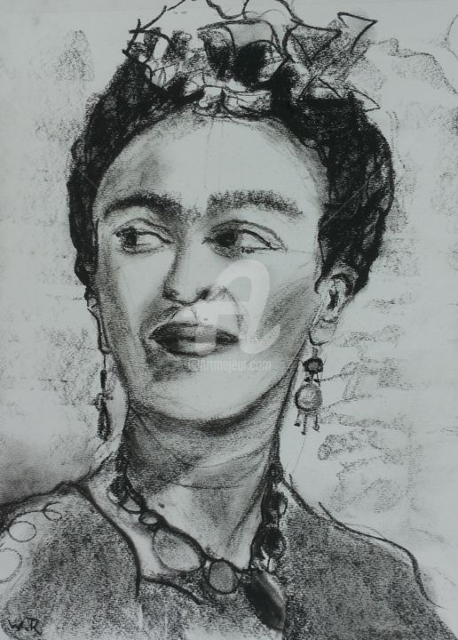 Drawing titled "Frida" by Wil Van Rijn, Original Artwork, Charcoal