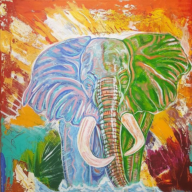 Painting titled "elephant-70x70cm.jpg" by Dibidäbi, Original Artwork, Acrylic