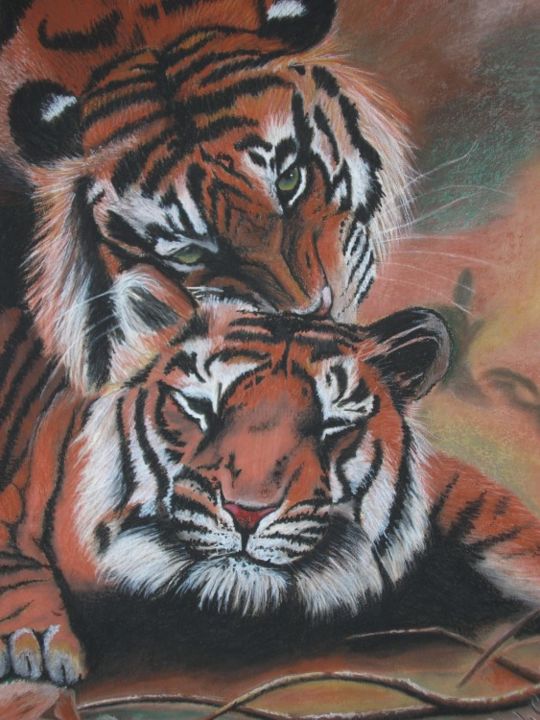 Painting titled "TIGER LOVE" by Malinda Crafford Venter, Original Artwork, Oil