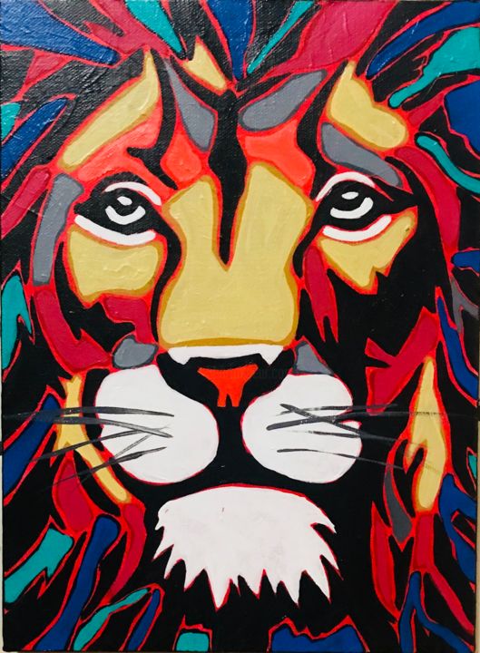 Painting titled "Colorfull Lion" by El-Joa, Original Artwork, Acrylic