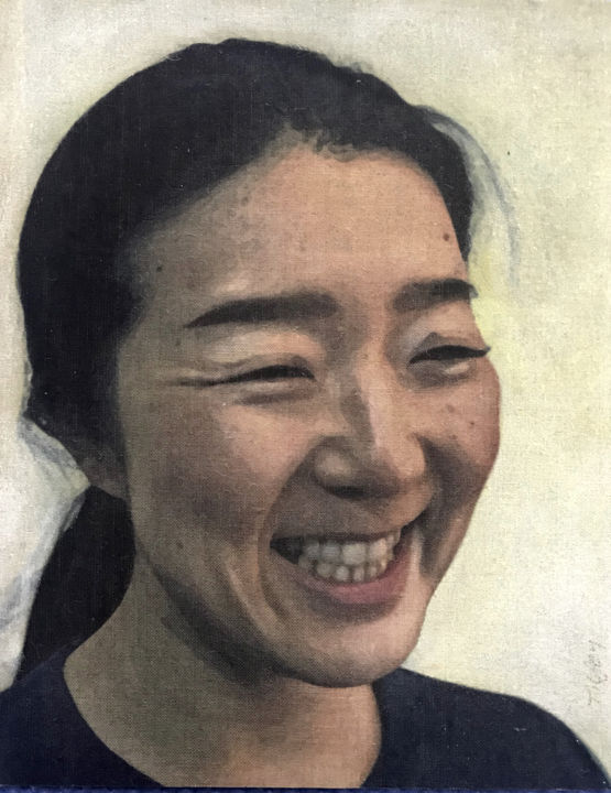 Ζωγραφική με τίτλο "Satomi 2020 #1" από Wilf Tilley, Αυθεντικά έργα τέχνης, Χρωστικές ουσίες Τοποθετήθηκε στο Ξύλινο πάνελ