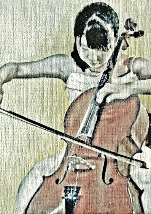 Painting titled "Young Woman Playing…" by Wilf Tilley, Original Artwork, Oil Mounted on Wood Panel