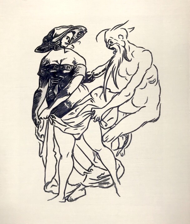 Peinture intitulée "Junge Frau und lüst…" par Wilf Tilley, Œuvre d'art originale, Encre