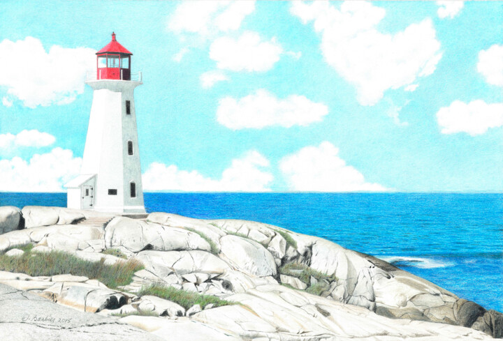 Drawing titled "Peggy's Cove, Nouve…" by Wilfrid Barbier, Original Artwork, Pencil Mounted on Cardboard
