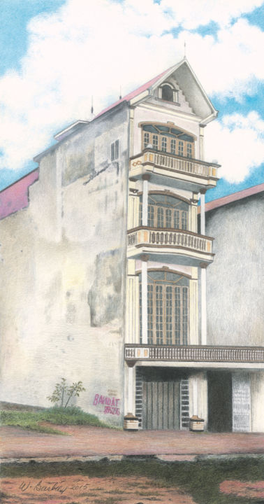 Рисунок под названием "Maison tube" - Wilfrid Barbier, Подлинное произведение искусства, Карандаш