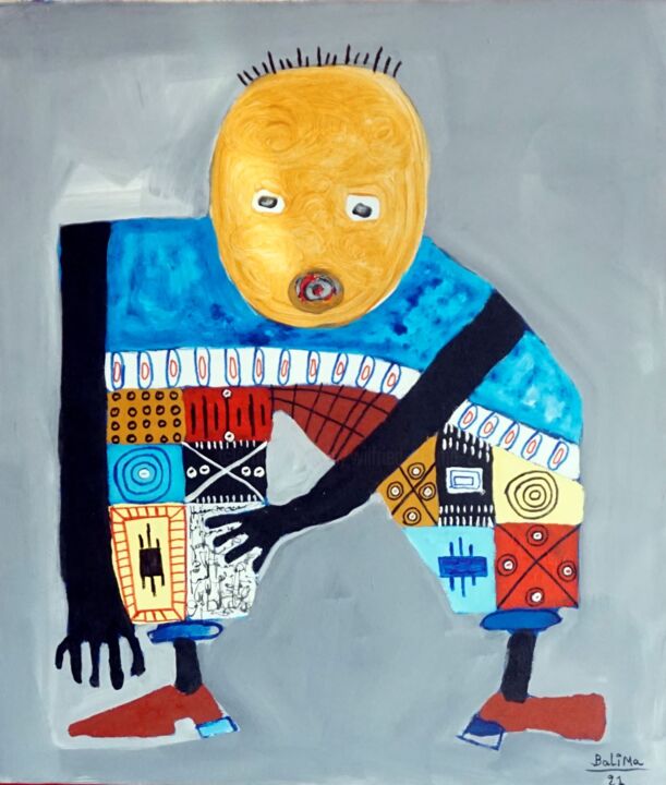 Картина под названием "Mon petit" - Wilfried Balima, Подлинное произведение искусства, Акрил Установлен на Деревянная рама д…