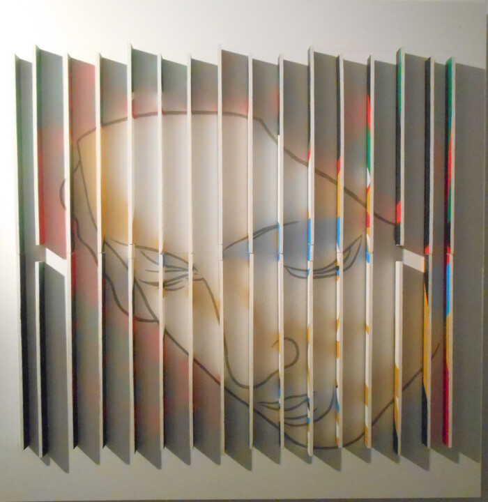 Collages getiteld "LUMEN FECIT III" door Wilfried Coene, Origineel Kunstwerk, Collages Gemonteerd op Houten paneel