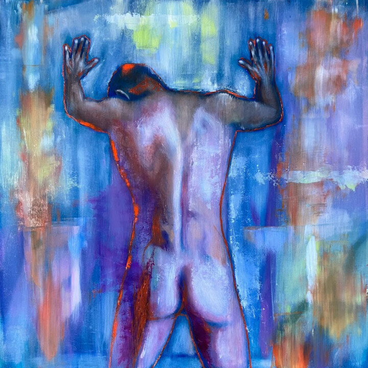Painting titled "Homme de dos fesses…" by Wilhelm Sommer, Original Artwork, Oil Mounted on Wood Panel