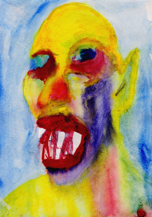 Painting titled "One Eyed Vampire" by Wilhelm Nosferatu, Original Artwork, Watercolor