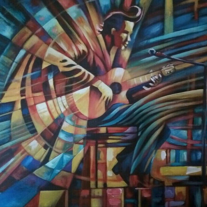 Картина под названием "Guitarrista tropical" - Wilkins Terrero, Подлинное произведение искусства, Акрил