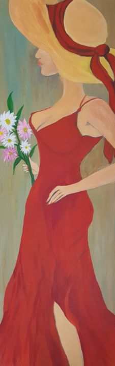 「The Lady in Red wit…」というタイトルの絵画 Willemijn Mensensによって, オリジナルのアートワーク, アクリル