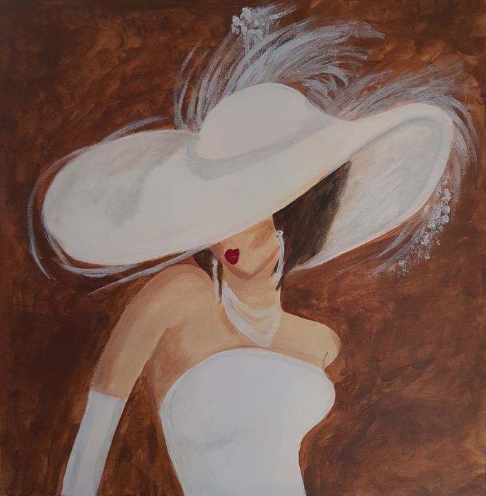 Schilderij getiteld "Lady in white" door Willemijn Mensens, Origineel Kunstwerk, Acryl