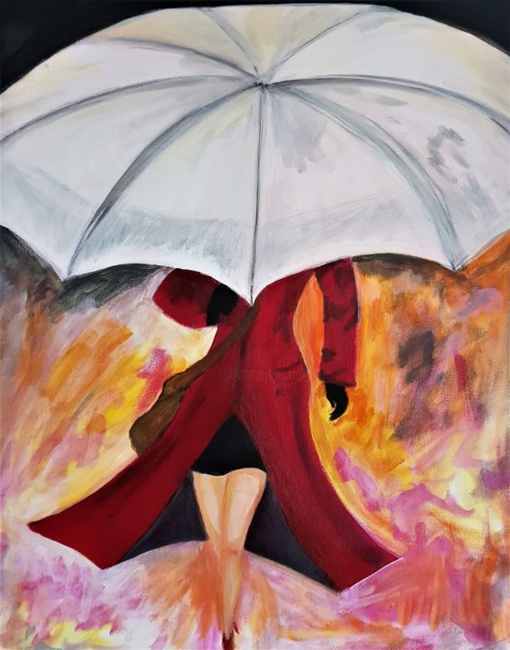 Painting titled "Femme avec parapluie" by Willemijn Mensens, Original Artwork, Acrylic