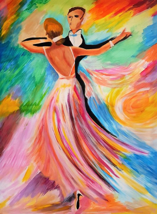 Peinture intitulée "Let's dance around…" par Willemijn Mensens, Œuvre d'art originale, Acrylique