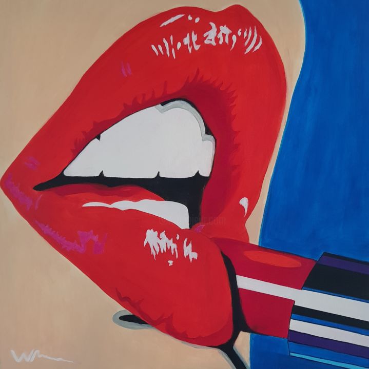 「I love lipstick」というタイトルの絵画 Willemijn Mensensによって, オリジナルのアートワーク, アクリル