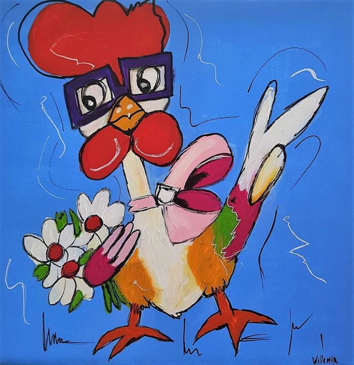 Malerei mit dem Titel "I feel like chicken…" von Willemijn Mensens, Original-Kunstwerk, Acryl