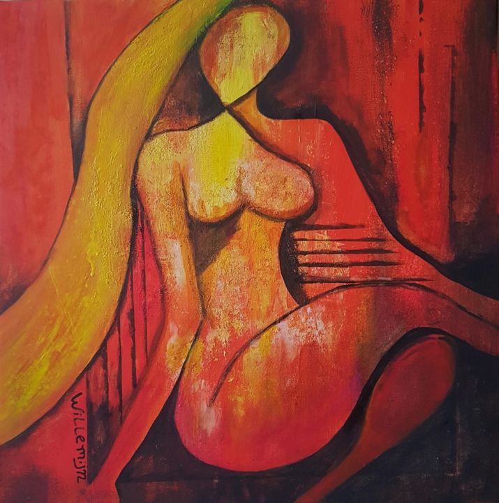 Painting titled "Woman in abstract" by Willemijn Mensens, Original Artwork, Acrylic