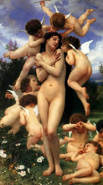 Painting titled "the return of spring" by William Bouguereau, Original Artwork