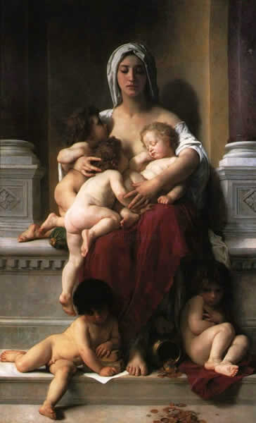 Painting titled "charity" by William Bouguereau, Original Artwork
