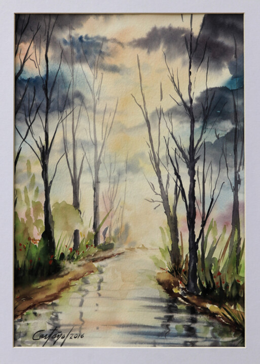 Painting titled "Après la pluie" by William Castaño, Original Artwork, Watercolor