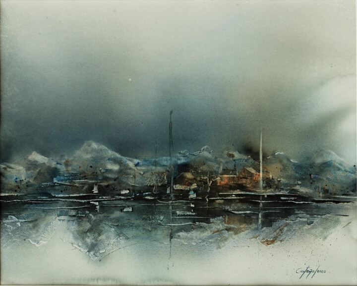 Peinture intitulée "Terre Nordique" par William Castaño, Œuvre d'art originale, Aquarelle