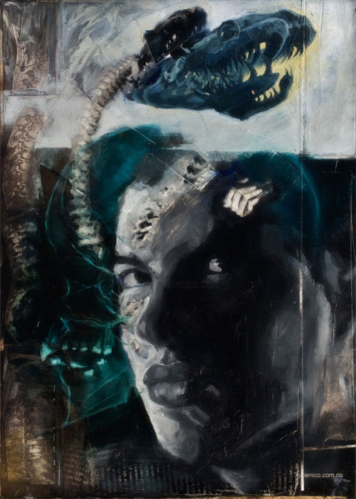 Painting titled "skull 1" by William Chajin, Original Artwork